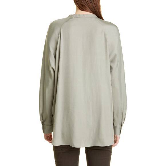 Vince Split Neck Silk Blend Tunic Blouse Long Sleeve Moss Green Size XS NWT - Picture 3 of 11